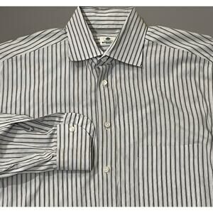 Borrelli Napoli White Shirt Mens 16 41 Striped Cotton Button Up Dress Shirt EUC